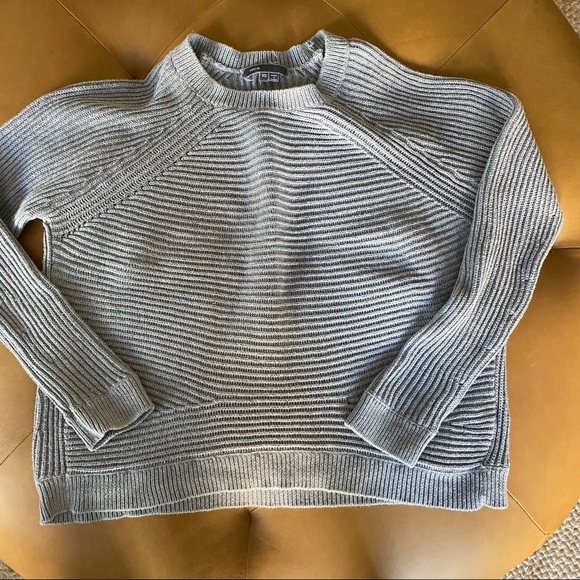 Vince Rib Knit Raglan Grey Cotton Sweater Long Sleeve Slouchy Ribbed Pullover XS - Picture 3 of 8